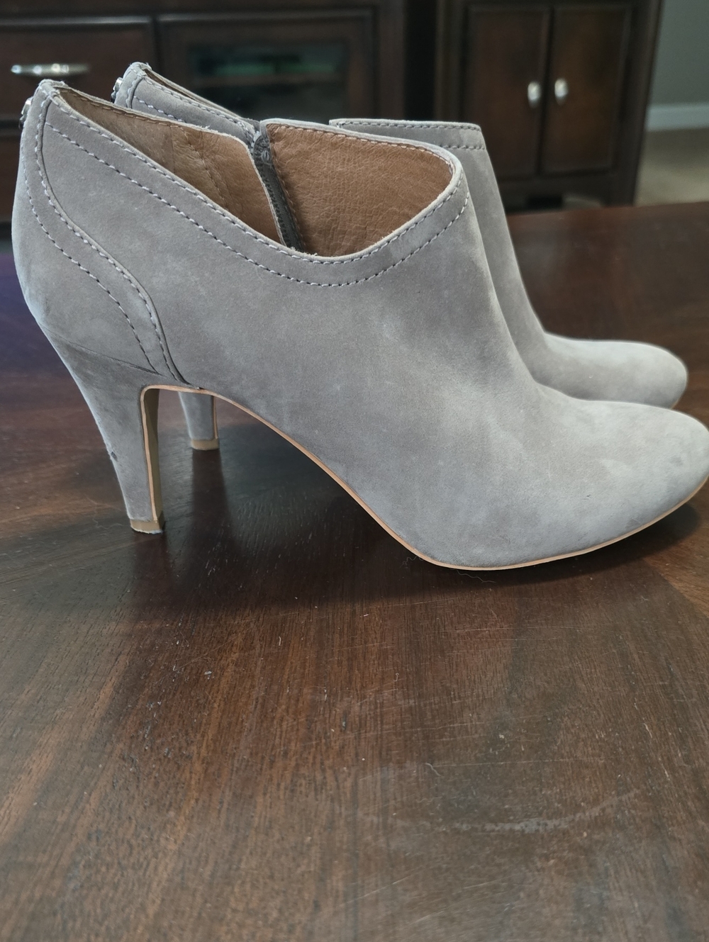 Grey Suede High Heel Ankle Booties